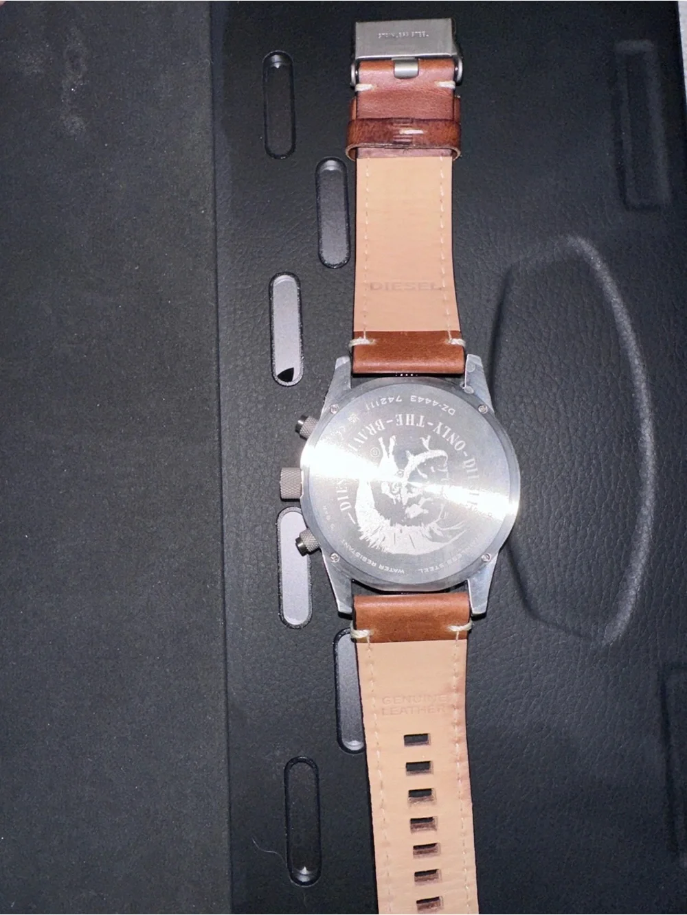 Men's Brown Leather Strap Chronograph Watch - Light Blue Dial